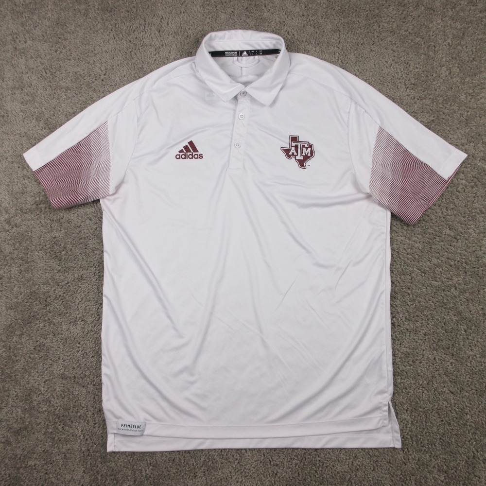 Texas A&M Aggies Polo Shirt Mens Large White Adidas Performance Football Golf
